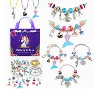 Gold Bead Handmade Bracelet Set, Blue Elk Pattern, Customizable Mixed Style Jewelry, 15×12×5cm, 300g Fashion Beaded Bracelet Accessories for Daily Wear & Gift (Purple Unicorn Flat Box)