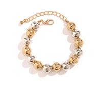 Gold Beaded Bracelet for Women Big Round Ball Beaded Elastic Bracelet Chunky Gold Bracelets Adjustable Stretch Strand Bracelets Fashion Dainty Jewelry Gift for Women, L, Plastic, no gemstone