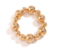 Gold Beaded Bracelet for Women Trendy Big Round Ball Elastic Bracelet Chunky Stackable Bangle Dainty Jewelry Gift, 5 UK, Plastic, no gemstone