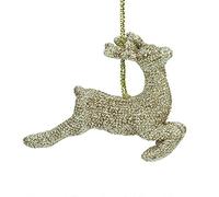 Gold Beaded Reindeer Christmas Decoration (7.5cm)