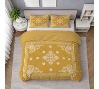 Gold Bedding Set, Duvet Cover Set Quilt Cover in Brushed Microfibre, Abstract, Clock-tower Leaf Riverside, Wrinkle Resistant, Soft Touch, Easy Care, Single 140 X 200 cm, Lightweight