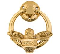 Gold Bee Door Knocker for Front Door | Polished Solid Brass Bee Ring | Gold Brass Knockers with Strike Plate | UPVC | Bumblebee Front Door Furniture with a Unique Design