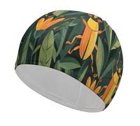 Gold Beetle Pattern Swim Cap Comfortable Swimming Caps Stretchable Durable Swimming Hat for Men and Women