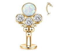 Gold Belly Jewellery G23 Titanium Flat Back Disc Bottom Navel Piercing 14G Button Ring White Opal Curved Barbell 10mm Internally Threaded