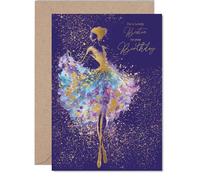 Gold Bestie Birthday Card - Dancing Ballerina - Happy Birthday Card for Bestie from Best Friend Family, A5 Golden Luxury Elegant Silhouette Bday Greeting Cards