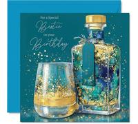 Gold Bestie Birthday Card - Gold Bottle - Happy Birthday Card for Bestie from Best Friend Family, 145mm Golden Bottle Bday Greeting Cards