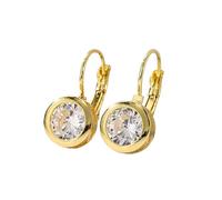 Gold Bezel Drop Earrings for Women Leverback Small Dangle Earrings Lightweight 4g CZ Created Imitation Diamond Round Cut Trendy Jewelry Gift