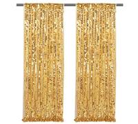 Gold Big Payette Sequin Backdrop 2 Panels 4ftx8ft Sparkly Glitter Backdrop Curtains Birthday Party Background Decoration