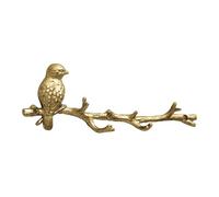 Gold Bird On Branch 4 Hook Rack 24x8x3cm Metal Distressed Perched Robin Key Coat Hanger