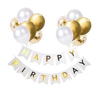 Gold Birthday Banner, Decorations - Balloons, Ribbons & Banners (6 Pieces) in Gold & White