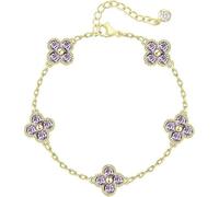 Gold Birthstone Clover Bracelets for Women Trendy Non Tarnish 14K Gold Plated Dainty Diamond Charm Stackable Bracelets for Women Waterproof Jewelry (06. June(Alexandrite))
