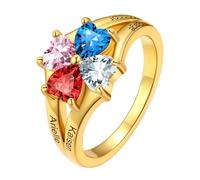 Gold Birthstone Rings for Women Girlfriends, Lovely Heart Stones with 4 Names Custom Ring, 925 Sterling Silver Love Ring for Wedding Engagement