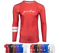 Gold BJJ Foundation Rash Guard - Ranked No-Gi and Gi Jiu Jitsu Rashguard, Red (Long Sleeve), M