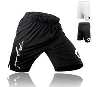 Gold BJJ Jiu Jitsu Shorts - IBJJF Approved No Gi Fight Short - for Grappling, MMA, Wrestling, Muay Thai & Boxing, Black, Medium