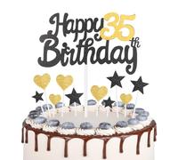 Gold Black 35th Birthday Cake Topper, Shining Happy Birthday Cake Cupcake Toppers,Women Men 35th Birthday Decorations, Black Gold Cake Toppers for Women Men Girls Boys Birthday Party Decorations