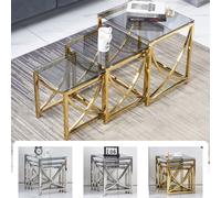 (Gold Black) 3Pcs Nesting Table Sets Glass End Table
