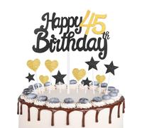 Gold Black 45th Birthday Cake Topper, Shining Happy Birthday Cake Cupcake Toppers,Women Men 45th Birthday Decorations, Black Gold Cake Toppers for Women Men Girls Boys Birthday Party Decorations