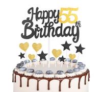 Gold Black 55th Birthday Cake Topper, Shining Happy Birthday Cake Cupcake Toppers,Women Men 55th Birthday Decorations, Black Gold Cake Toppers for Women Men Girls Boys Birthday Party Decorations