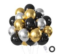 Gold & Black Balloon Set - 60 Piece Party Pack with Black, Gold & Silver Latex Balloons for Birthday, Baby Shower, Graduation, Wedding, Engagement & New Year Celebrations