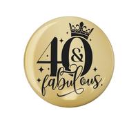 Gold Black Birthday Badge for Women - Fabulous Milestone Birthday Pin, Pink and Black Party Accessory, Birthday Outfit Badge Gift for Friend Mum Sister, Pinback Button (40th)