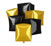 Gold Black Cube Ball Balloons,6Pcs 22Inch 4D Square Aluminum Foil Balloons, Inflatable Cube Balloon for Birthday Anniversary Baby Shower Wedding Party Decorations
