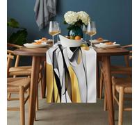 Gold Black Line Table Runner 18x72 inch Metallic Texture Cotton Linen Dining Table Runner Ideal for Dresser Kitchen Coffee Tables - Machine Washable