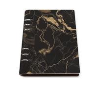 Gold Black Marble A5 Loose Leaf Notebook, Premium PU Leather Refillable 6-Ring Binder Journal, Durable Cover Lined Paper Lay Flat Design for Writing Journaling and Organization