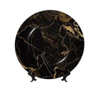 Gold Black Marble Ceramic Decorative Plates Bone China Decorative Plate With Display Stand Handmade Ceramic Ornament Personality Porcelain Dinner Plate Crafts For Home Office Wall Decoration 25cm