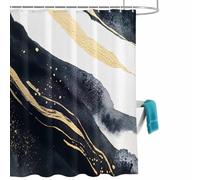 Gold Black Marble Shower Curtain for Bathroom, Modern Abstract Art Cloud Wave Lines Stripe Waterproof Cloth Fabric Bathroom Accessories Set with 12 Rust Proof Plastic Hooks, 72” x 84”