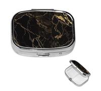Gold Black Marble Square Metal Pill Box 2 Compartment Cute Travel Pill Organizer Case Portable Medicine Vitamin Organizer Pill Case for Women Men Travel Unique Gift