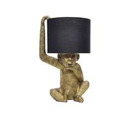 Gold & Black Monkey Table Lamp or Bedside Light, Fabric Shade, Height 43cm, Retro Animal Lighting