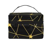 Gold Black Stars Network Seamless Pattern, Makeup Bag, Portable Cosmetic Bag for Women - Travel Cosmetic Organizer, Toiletry Pouch, The Go-to Gift That Never Disappoints for Special Moments