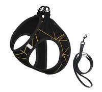 Gold Black Stars Network Seamless Pattern,Pet Harness,Adjustable Reflective Dog Harness,Pet Leash Vest,S