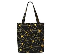 Gold Black Stars Network Seamless Pattern,Reusable Grocery Bags Shopping Tote Bags Large Capacity Canvas Shoulder bag