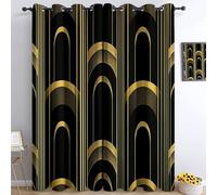 Gold Black Thermal Insulated Blackout Curtains, Vintage Art Deco Printed Noise Reducing Energy Efficient Curtains With Eyelets, W 55" x L 102" (2 Panels) for Bedroom Kids Nursery