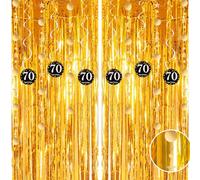 Gold Black Tinsel Backdrop 70th Party Decorations - Swirls, Curtain Streamers for Him/Her Birthday