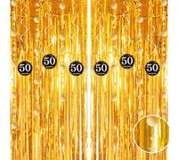 Gold Black Tinsel Backdrop for 50th Birthday Party Decorations - Hanging Swirls, Curtain Streamers for Him Men Women