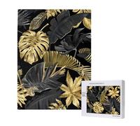 Gold Black Tropical Leaves,500 Pieces Wooden Jigsaw Family Game Jigsaw Puzzles for Adults Teens