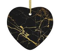 Gold Black Wallpaper Print Heart-Shaped Ceramic Christmas Ornament Festive Ornaments Holiday Xmas Tree Decor