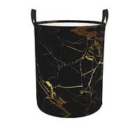 Gold Black Wallpaper Print Round Single-Layer Dirty Laundry Basket – Full-Width Printed Design, Waterproof Oxford Cloth Material, Suitable For Various Rooms