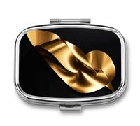 Gold Black Wallpapers Pill Box 2 Compartments Portable Travel Pill Case Mini Medicine Organizer for Pocket Purse Metal Waterproof Medicine Container Holder Vitamin Fish Oil