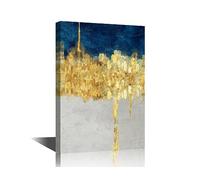 Gold Blue Abstract Art Canvas Wall Art Picture Minimalist Art Abstract Painting Print Contemporary Wall Decor for Home Living Room Bedrrom Bathroom Decor Framed Ready to Hang 24x36 in