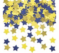 Gold Blue and Yellow Star Paper Confetti Table Decoration for Graduation Birthday Retirement Eid Ramadan Festival Theme Party,1.2 inch in Diameter,200 Counts