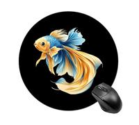Gold Blue Betta Fish Round Mouse Pad with Non Slip Rubber Base Waterproof Mousepad for Laptop Computer Office