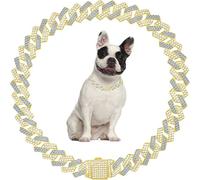 Gold Blue Dog Chain Collars,Bling Cuban Link Dog Collar Necklace Rhinestone Diamond Cat Chain Girls Female Puppy Collar for Small Medium Large Pet,8 Inch