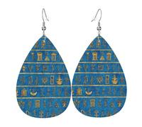 Gold Blue Egyptian Egypt Hieroglyphs Women Dangle Earrings Novelty Earring Anti-Oxidation Drop Earrings For Wedding Gift Multiple Piercings