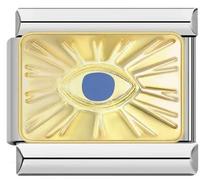 Gold Blue Evil Eye Hamsa 9mm Italian Charm Compatible With Modular Link Bracelet