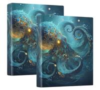 Gold Blue Octopus 3 Ring Binders 1.5 Inch Clear View Three Ring Binders Versatile Binder Fits 200 Sheets 2 Pack