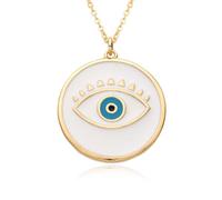Gold Blue Turkish Eye Round Enamel White/Black/Red Evil Eye Necklace Clavicle Chain Good Luck Emo Pendant Jewelry