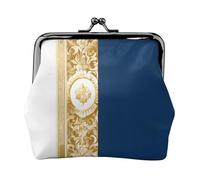 Gold Blue White Full Double-Sided Printed Pattern Women's and Girls' Fashionable Leather Kiss Lock Coin Purse Card Bag